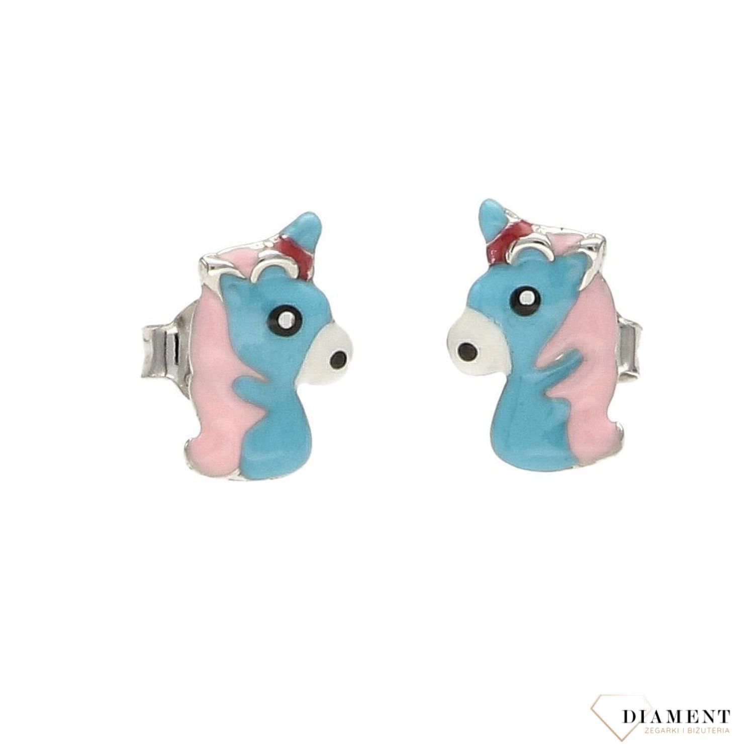 Kolczyki wkrętki dla dziewczynki 'kolorowe jednorożce' DIA-KLC-AE14389-925.jpg