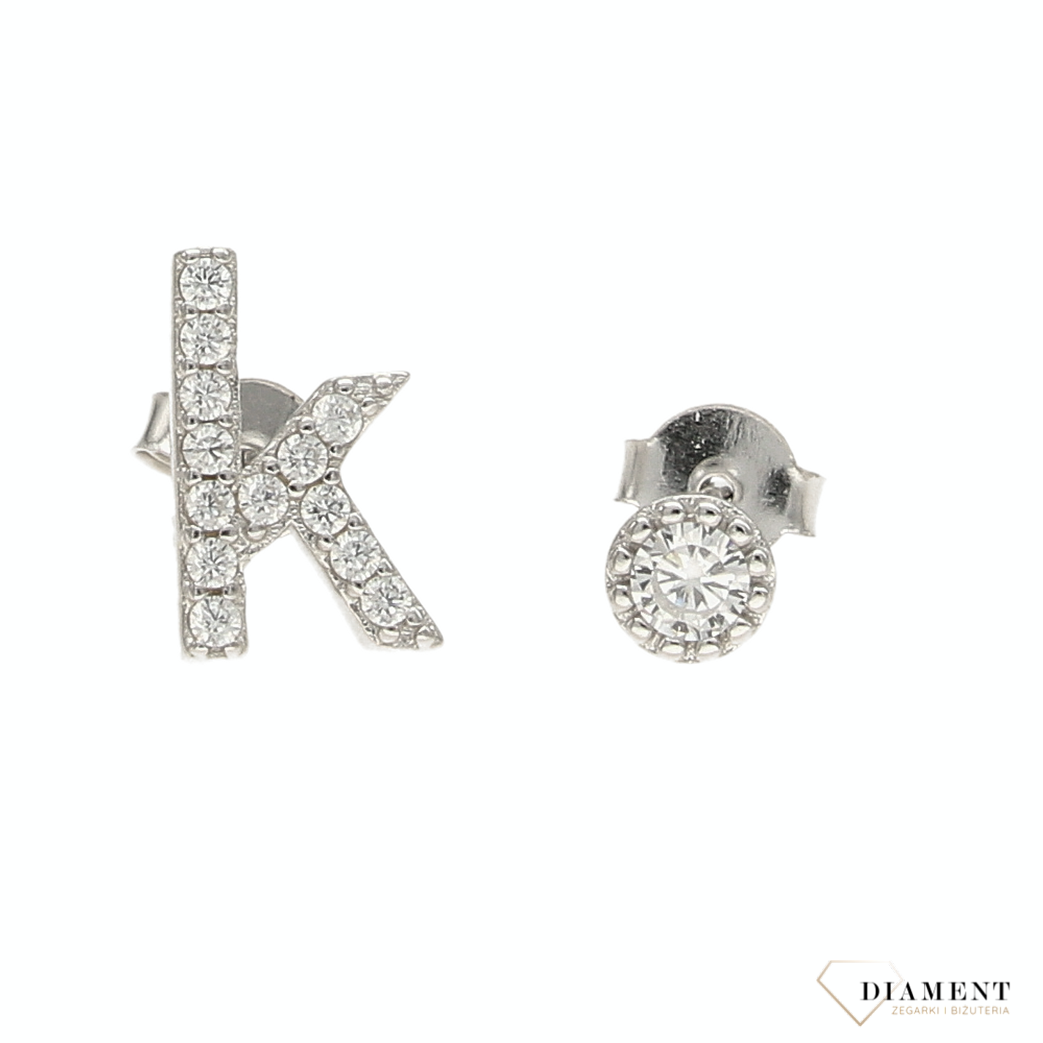 Kolczyki srebrne literka k i cyrkonia DIA-KLC-AE14395-925.png