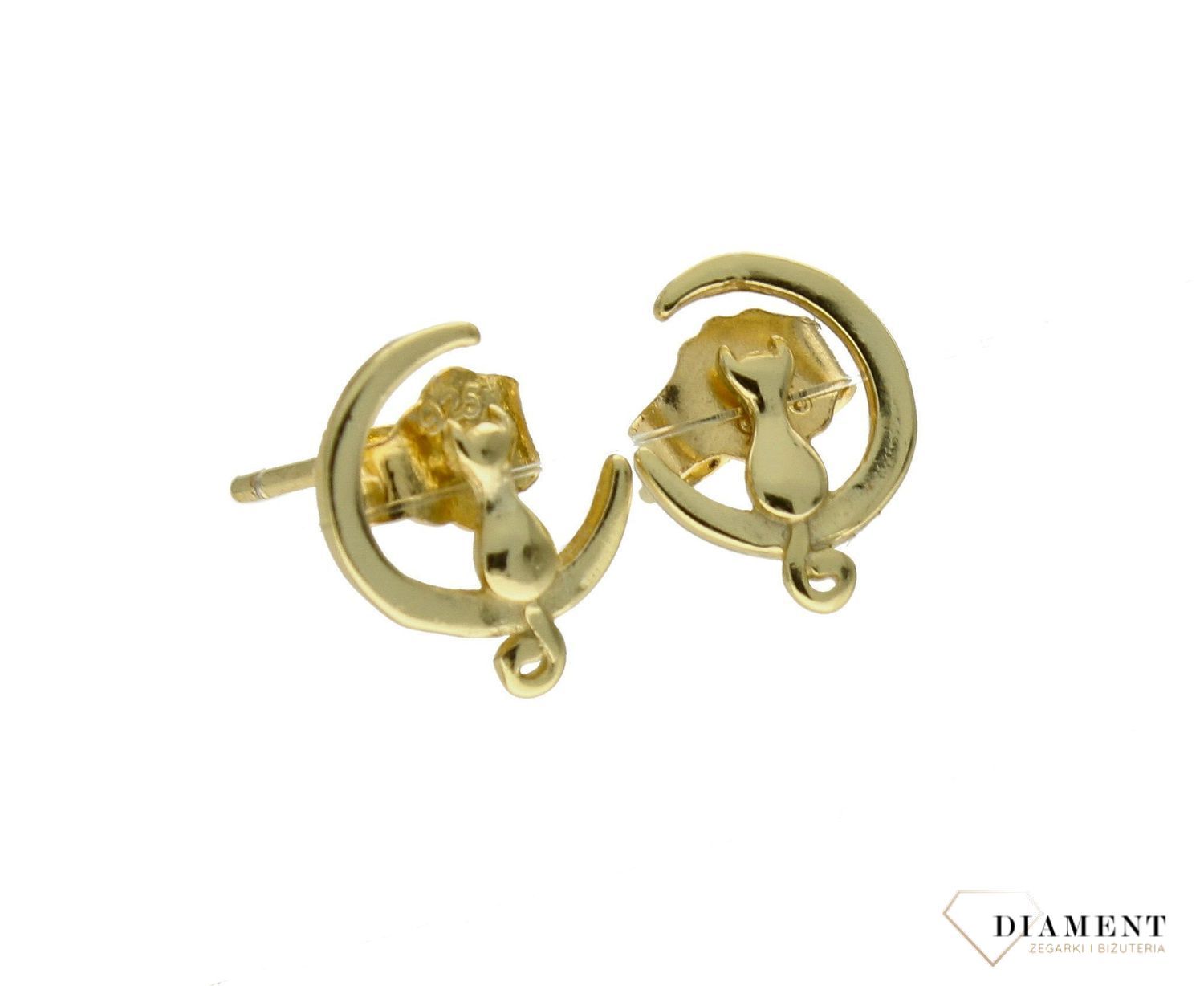 Srebrne kolczyki pozłacane 'Kot na księżycu' DIA-KLC-AE14399EY+1-925 (2).jpg