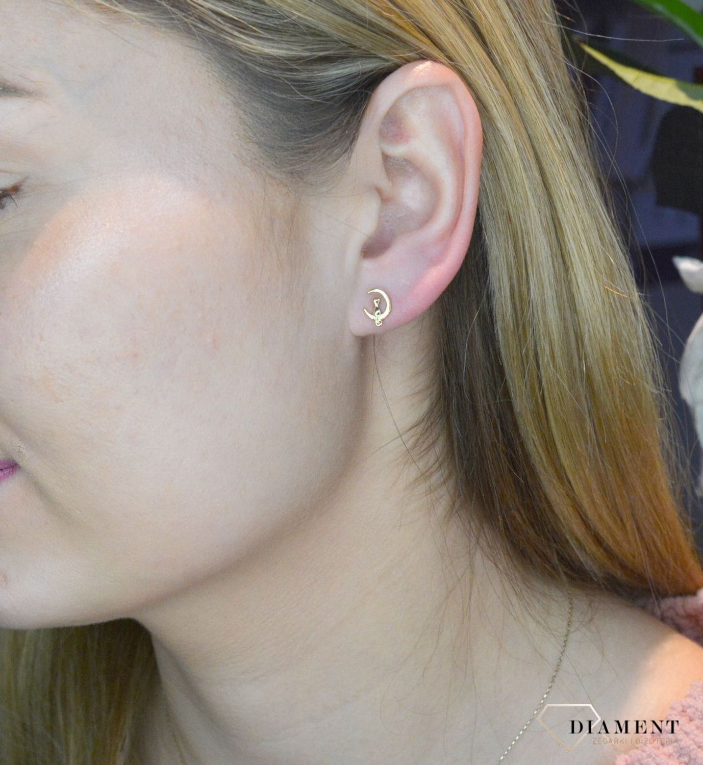 Srebrne kolczyki pozłacane 'Kot na księżycu' DIA-KLC-AE14399EY+1-925 (2).jpg