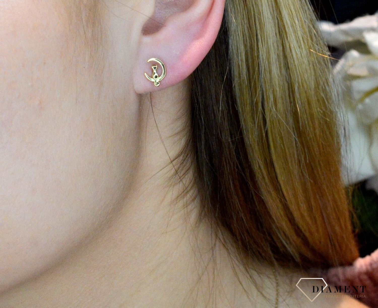 Srebrne kolczyki pozłacane 'Kot na księżycu' DIA-KLC-AE14399EY+1-925 (2).jpg