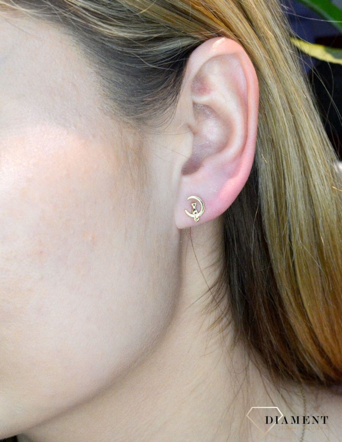 Srebrne kolczyki pozłacane 'Kot na księżycu' DIA-KLC-AE14399EY+1-925 (2).jpg