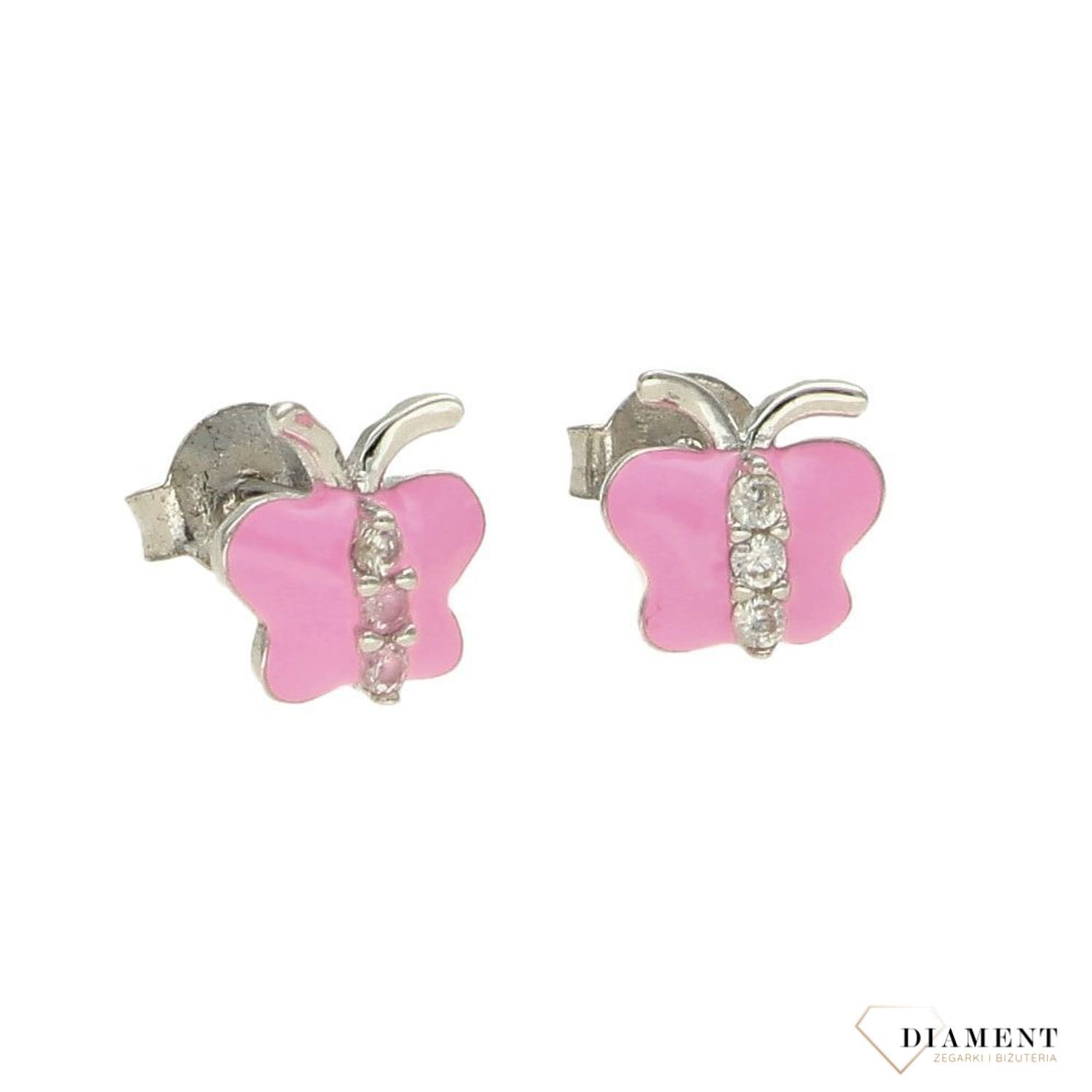 Kolczyki dla dziewczynki 'Różowe motylki' DIA-KLC-AE149RP-925.jpg