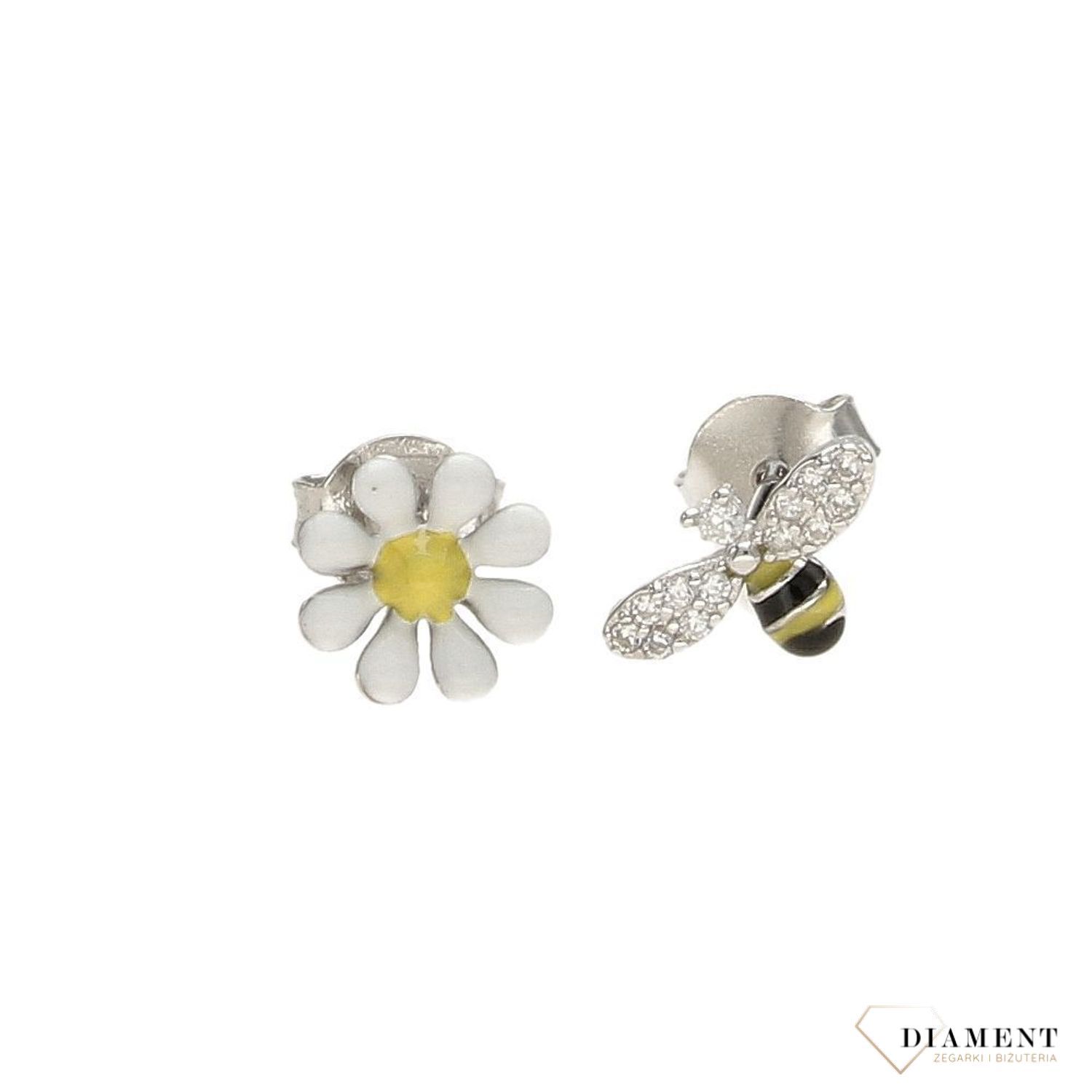 Kolczyki wkrętki dla dziewczynki ' Pszczółka na kwiatku' DIA-KLC-AE15230RH-925.jpg