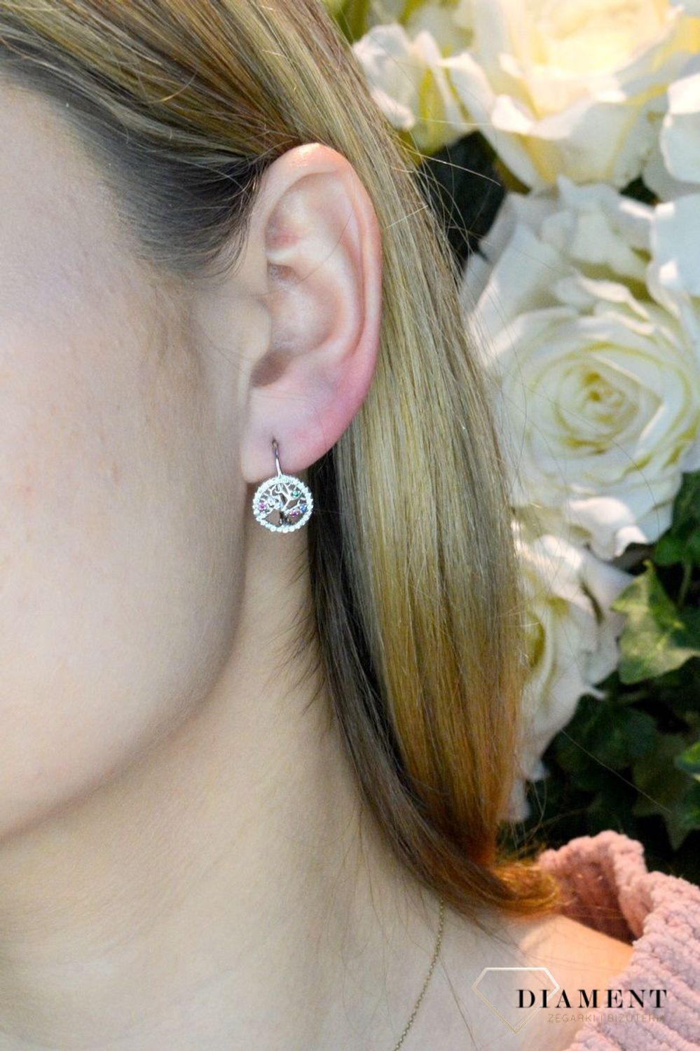 Srebrne kolczyki damskie z cyrkoniami Drzewko życia Ag.jpg