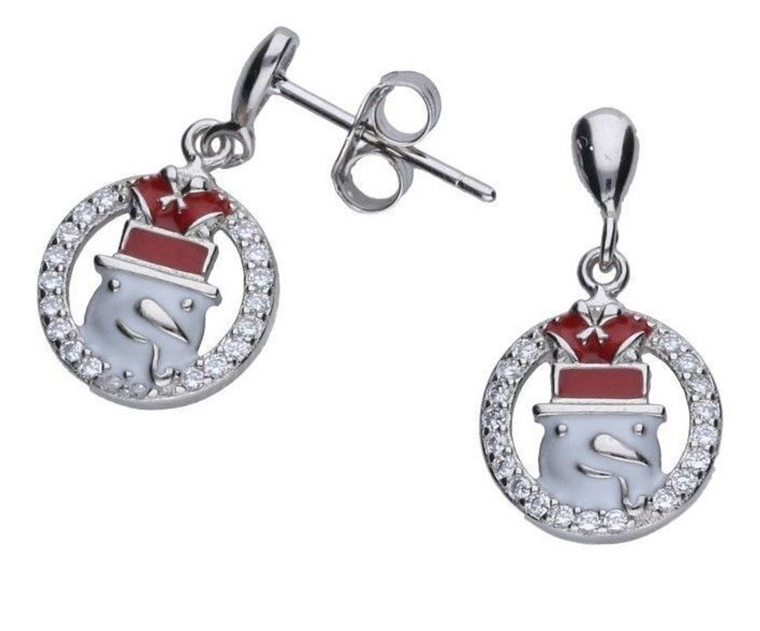 Kolczyki srebrne dla dziewczynki Bałwanki z cyrkoniami DIA-KLC-AE19120RH-925. Kolczyki z motywem świątecznym.jpg
