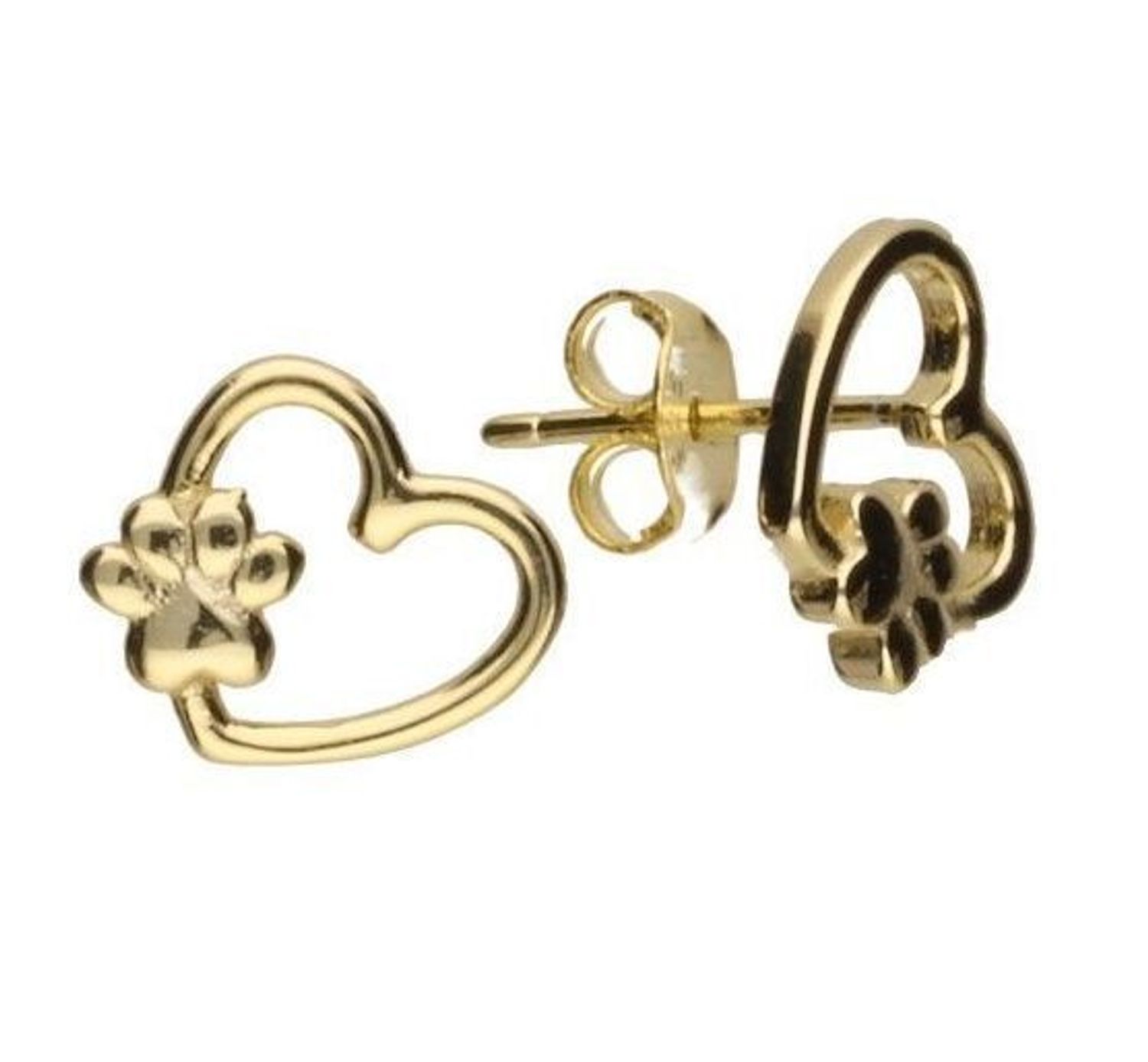 KOLCZYKI NA SZTYFCIE, SREBRO PRÓBY 925 POZŁACANE 24 KARATOWYM ZŁOTEM, ZWIERZĘCE ŁAPKI, ŁAPKA, SERCA  AE25122Y.jpg