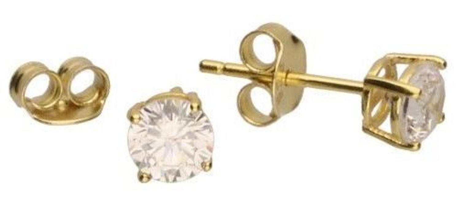 Kolczyki srebrne próby 925 pozłacane 24-karatowym złotem. Model DIA-KLC-AE27471-2YG-925 z białą cyrkonią 5 mm. Zapięcie na sztyft, waga 0,92 g. Elegancka biżuteria idealna na prezent.11.jpg