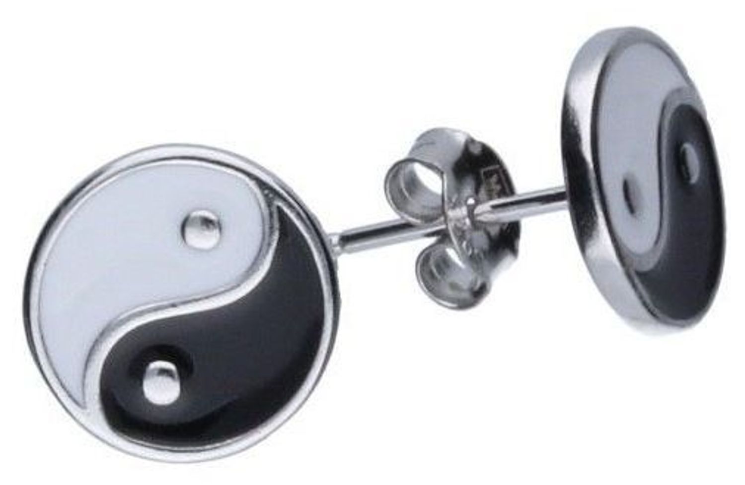 Odkryj srebrne kolczyki Yin Yang próby 925 – eleganckie, emaliowane, o wadze 1,85 g i średnicy 1 cm. Symbol równowagi i harmonii. Idealne na prezent lub do codziennego noszenia.1.jpg