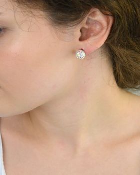 Srebrne kolczyki damskie kulki wkrętki opalizujące DIA-KLC-ALKC10MAB-925. Kolczyki damskie ozdobione kryształami Swarovskiego w kolorze białym. Kolczyki z wygodnym i bezpiecznym zapięciem na sztyft (2).JPG