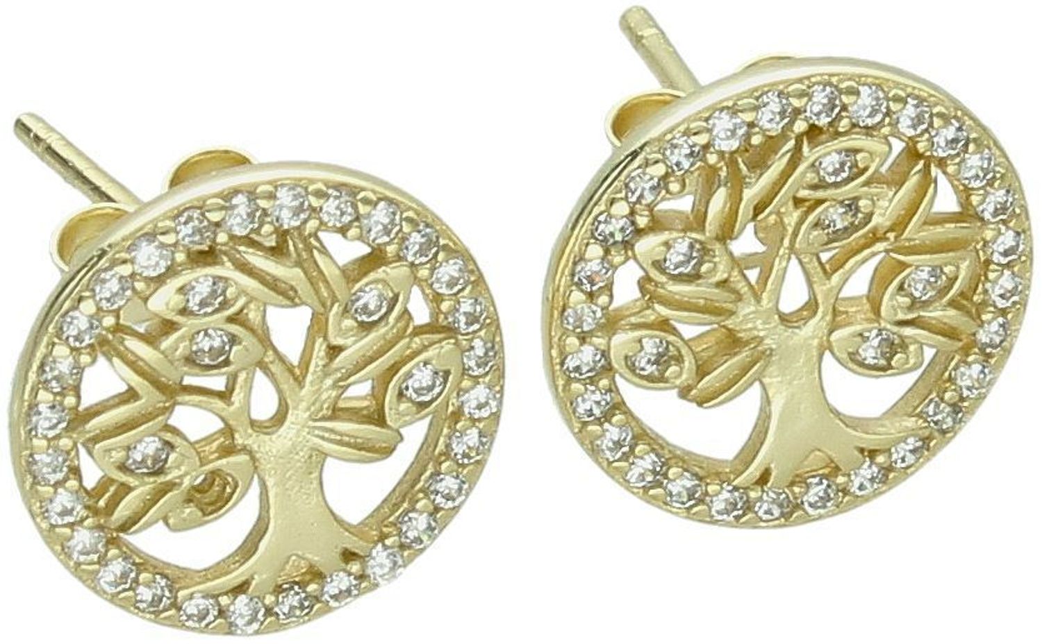 Pozłacane kolczyki srebrne 925 DIA-KLC-AP26799-EYG-925 z motywem drzewka szczęścia i cyrkoniami. Średnica 1,2 cm, zapięcie na sztyft. Symboliczna i elegancka biżuteria.1.jpg
