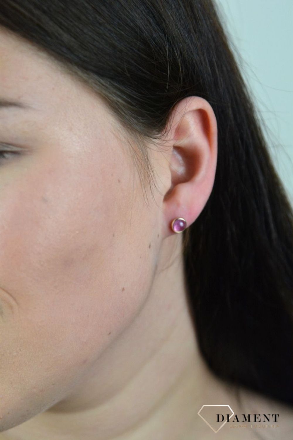 Złote kolczyki delikatne z rubinem DIA-KLC-BF1940-585.jpg