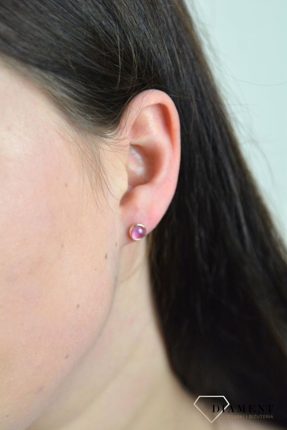 Złote kolczyki delikatne z rubinem DIA-KLC-BF1940-585.jpg