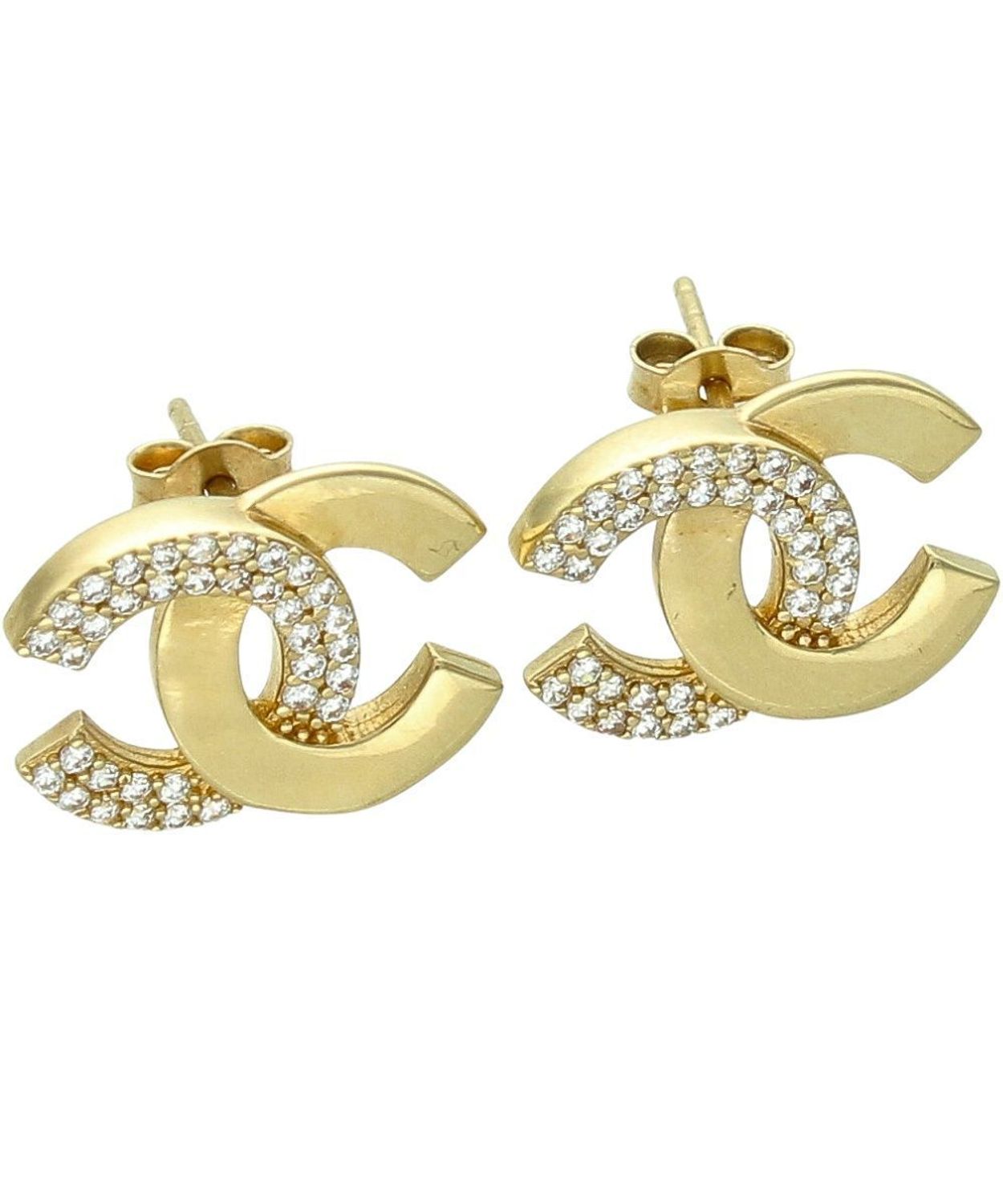 Złote kolczyki Chanel duże 585 na sztyft (2).jpg