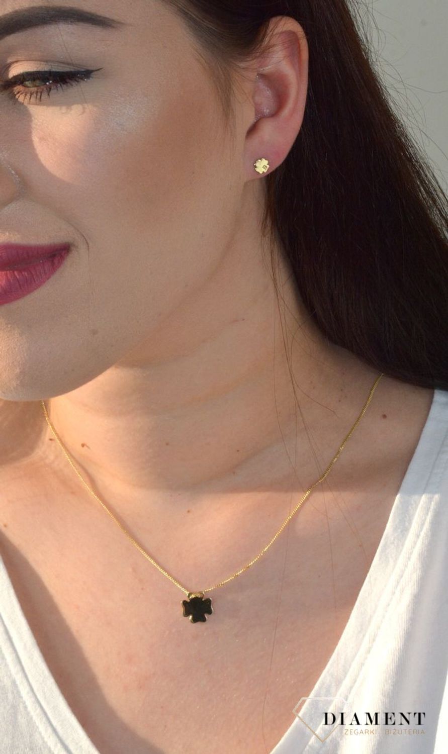 Kolczyki pozłacane koniczynki z brylantem DIA-KLC-DIAMENT9-925.jpg