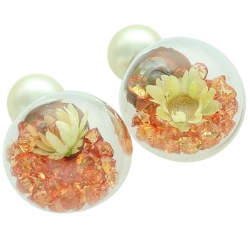 Srebrne kolczyki damskie Diorki z pomarańczowymi cyrkoniami wewnątrz kulki kwiatki.jpg