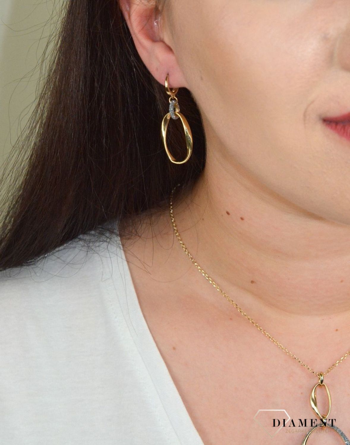 Złote kolczyki 'Falisty owal, brokatowe kółko' DIA-KLC-E231--585.jpg