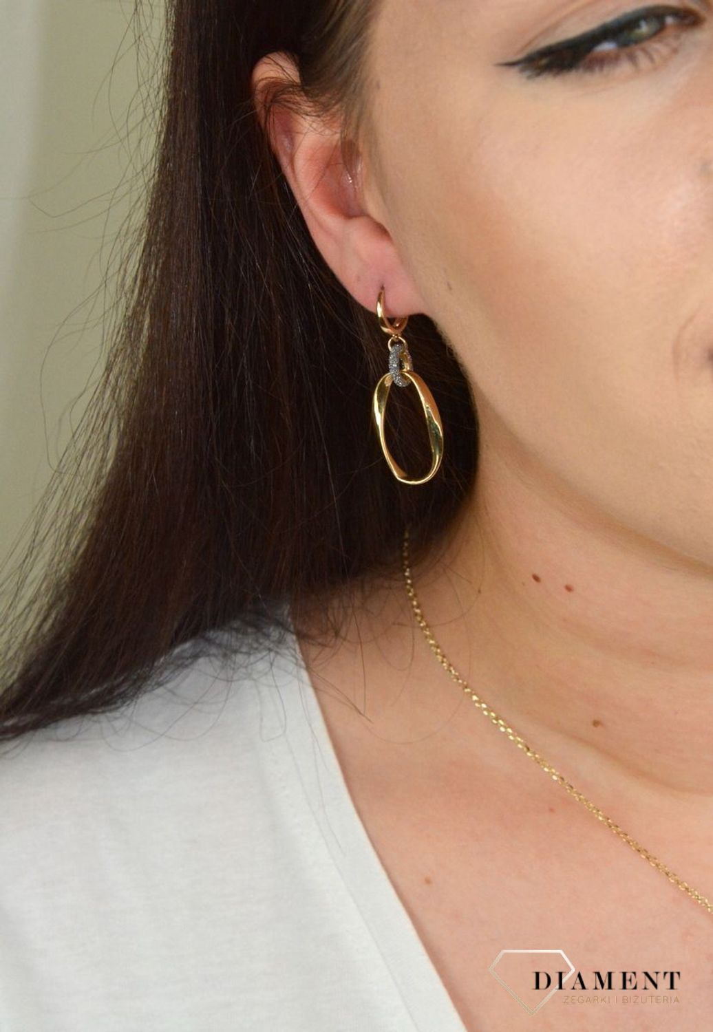 Złote kolczyki 'Falisty owal, brokatowe kółko' DIA-KLC-E231--585.jpg