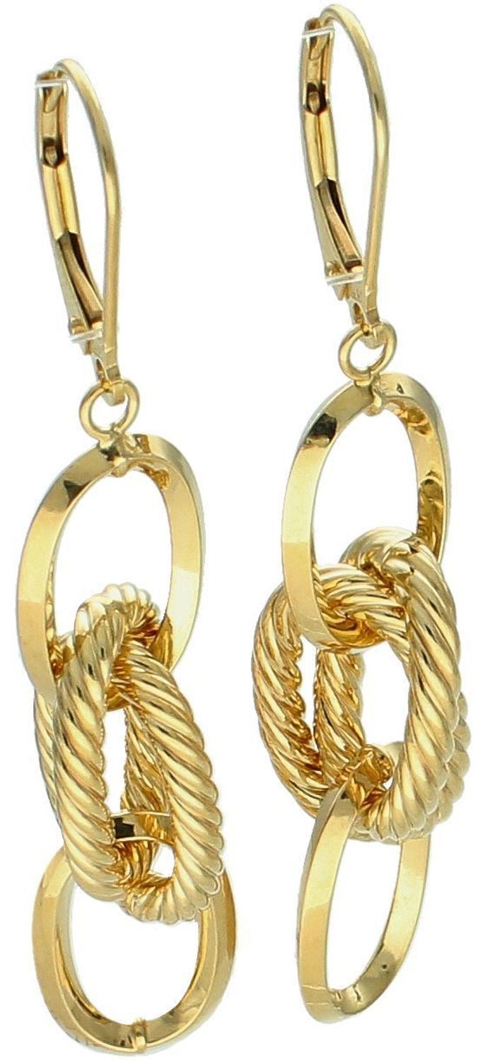 Kolczyki złote wiszące pr 585, DIA-KLC-EOLBPC-18-4-585 Złote kolczyki zostały wykonane z najwyższej jakości złota próby 585. Kunsztownie wykonane złote kolczyki to idealny prezent dla każdej kobiety. 1.jpg