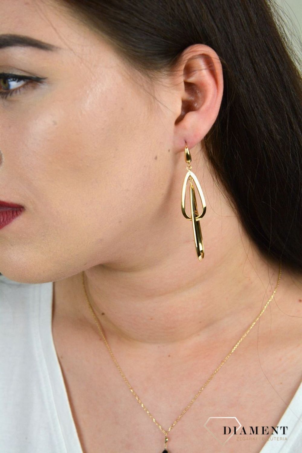 Złote kolczyki wiszące dwie, gładkie łezki DIA-KLC-ER1966-M--585.jpg