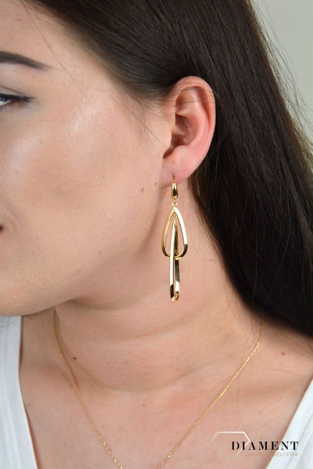 Złote kolczyki wiszące dwie, gładkie łezki DIA-KLC-ER1966-M--585.jpg