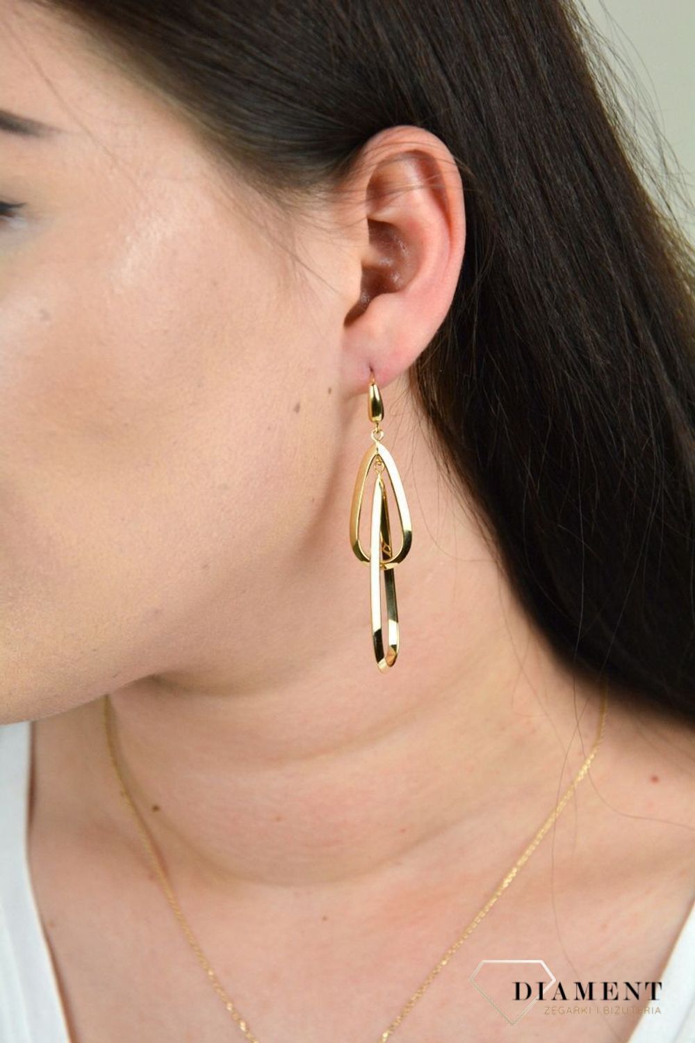 Złote kolczyki wiszące dwie, gładkie łezki DIA-KLC-ER1966-M--585.jpg