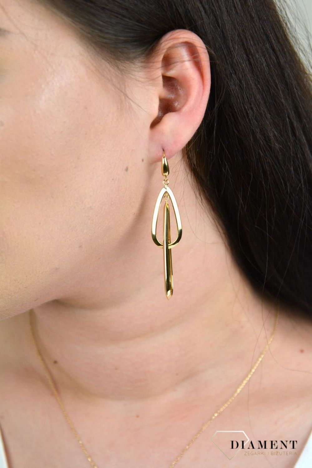 Złote kolczyki wiszące dwie, gładkie łezki DIA-KLC-ER1966-M--585.jpg