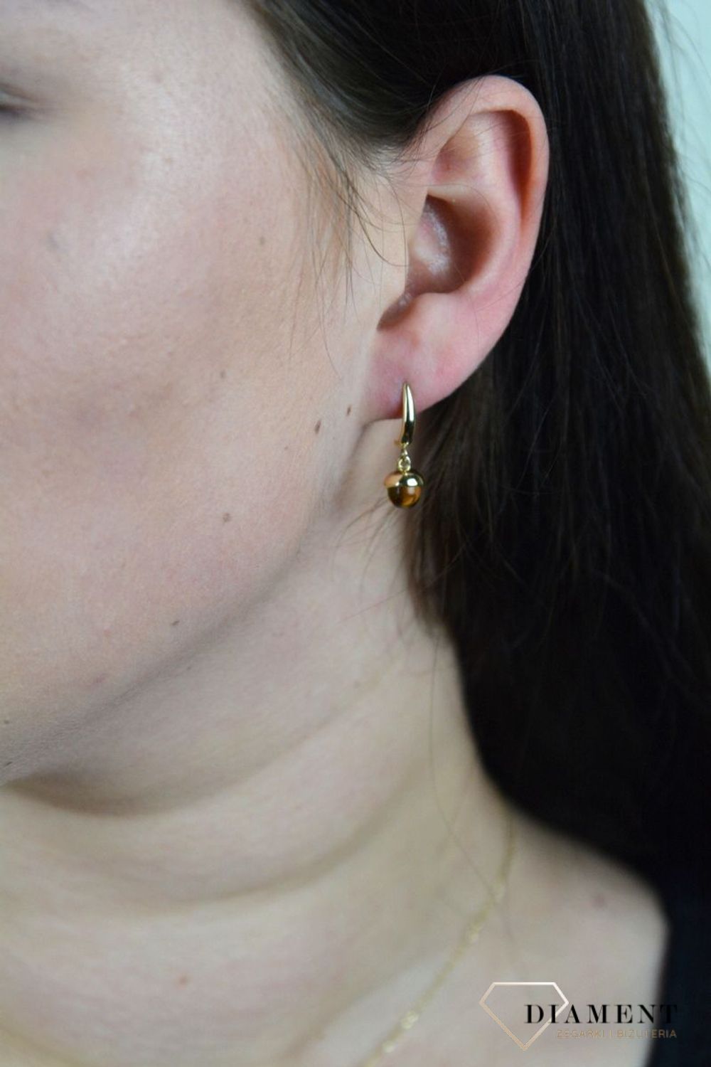 Złote kolczyki wiszące z cytrynem DIA-KLC-G032Y-585.jpg