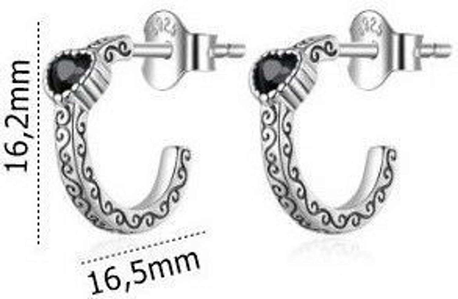 Srebrne kolczyki z czarną cyrkonią w kształcie serca – grawerowane  IM0060424ER.jpg