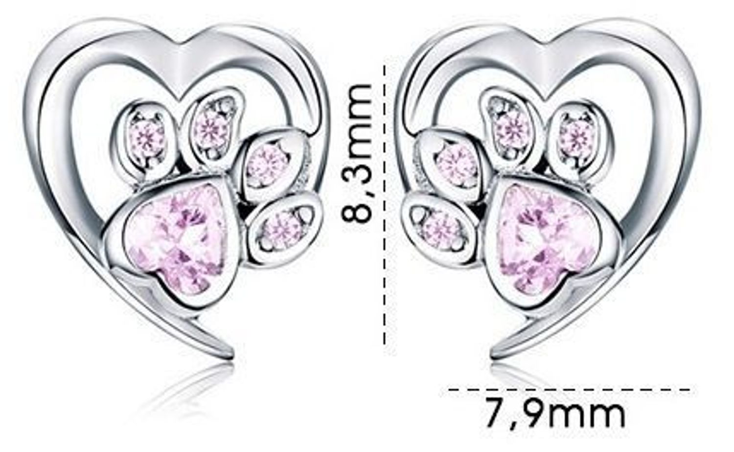 Srebrne kolczyki 925 Serce z łapką DIA-KLC-IM0260423ER-925. Rodowane, ozdobione różowymi cyrkoniami. Lekka i wygodna biżuteria na sztyft, idealna dla miłośników psów.1.jpg