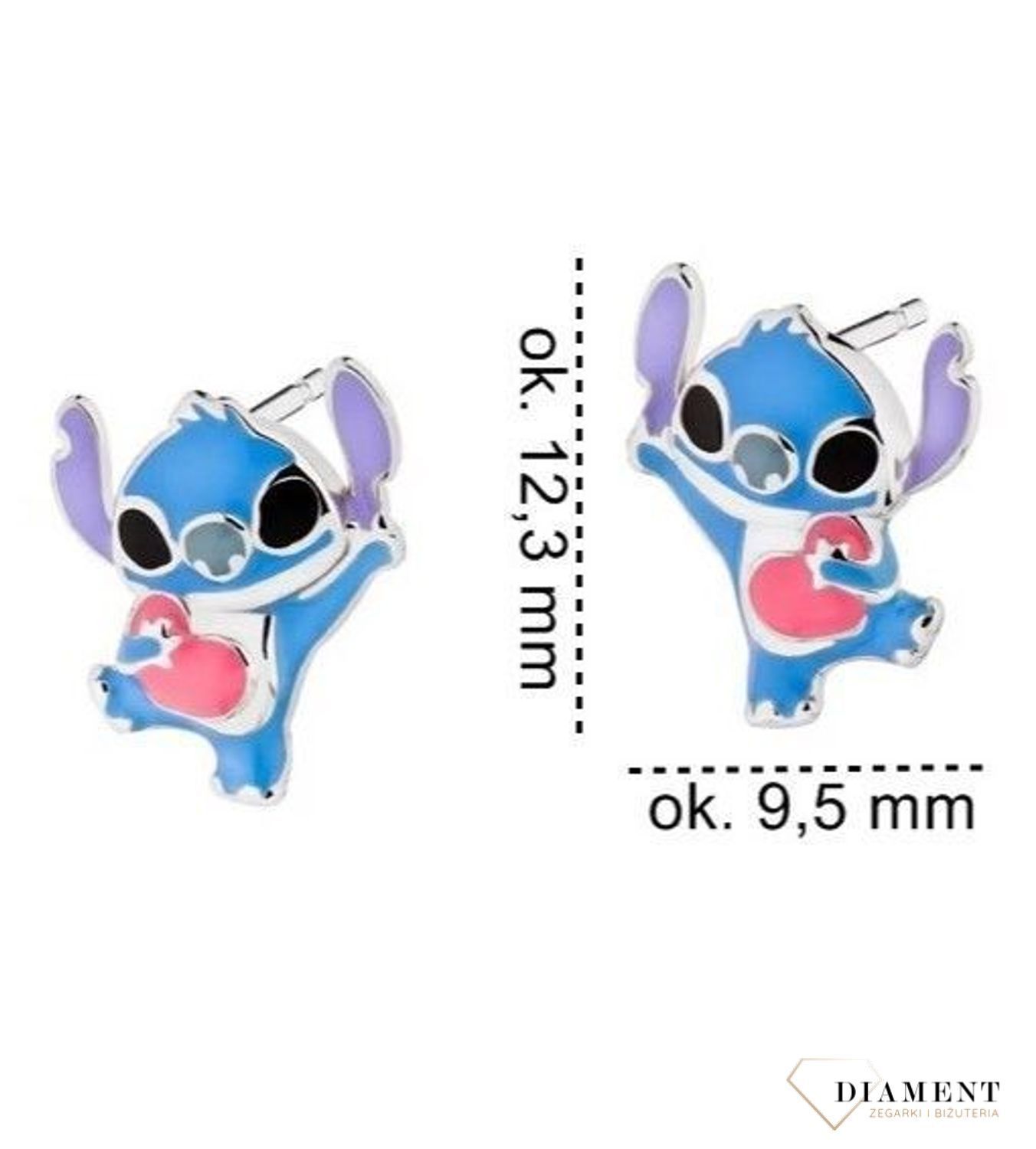 Srebrne kolczyki dziecięce 925 sztyfty Lilo i Stich DIA-KLC-IM0440124ER-925. Srebrne kolczyki dla dziewczynki z postacią Sticha. Kolczyki na prezent dla dziecka z postaciami z disneyowskich bajek..jpg
