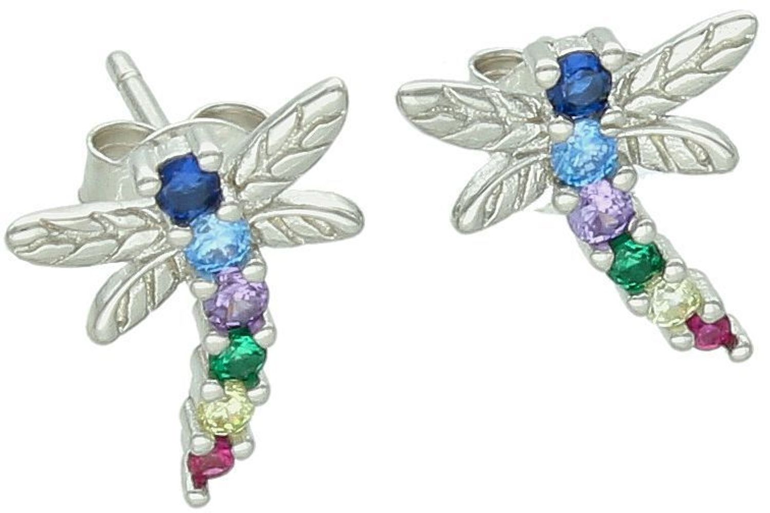 Odkryj urok srebrnych kolczyków w kształcie ważki ozdobionych kolorowymi cyrkoniami. Srebro rodowane próby 925, lekka forma (1,3 g) – idealne na każdą okazję!1.jpg