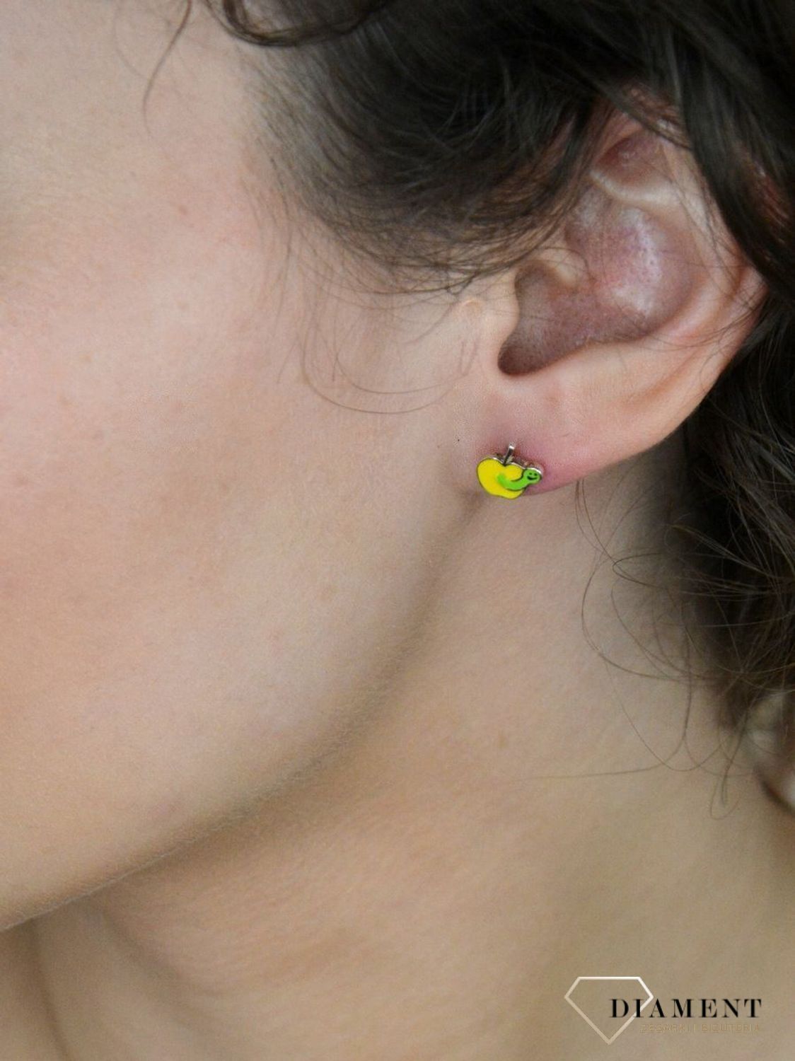 Kolczyki srebrne jabłuszka z robakiem, pr 925.jpg