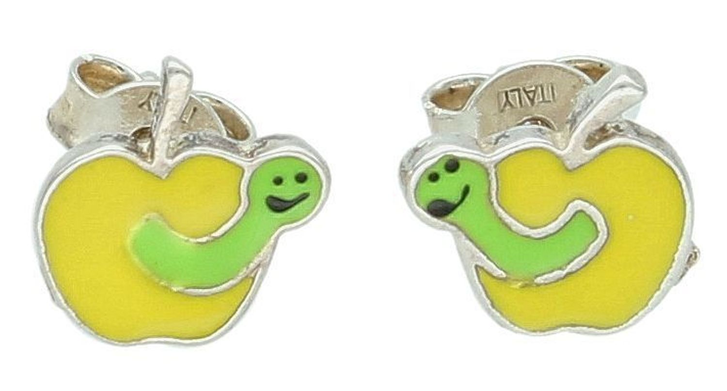 Kolczyki srebrne jabłuszka z robakiem, pr 925.jpg