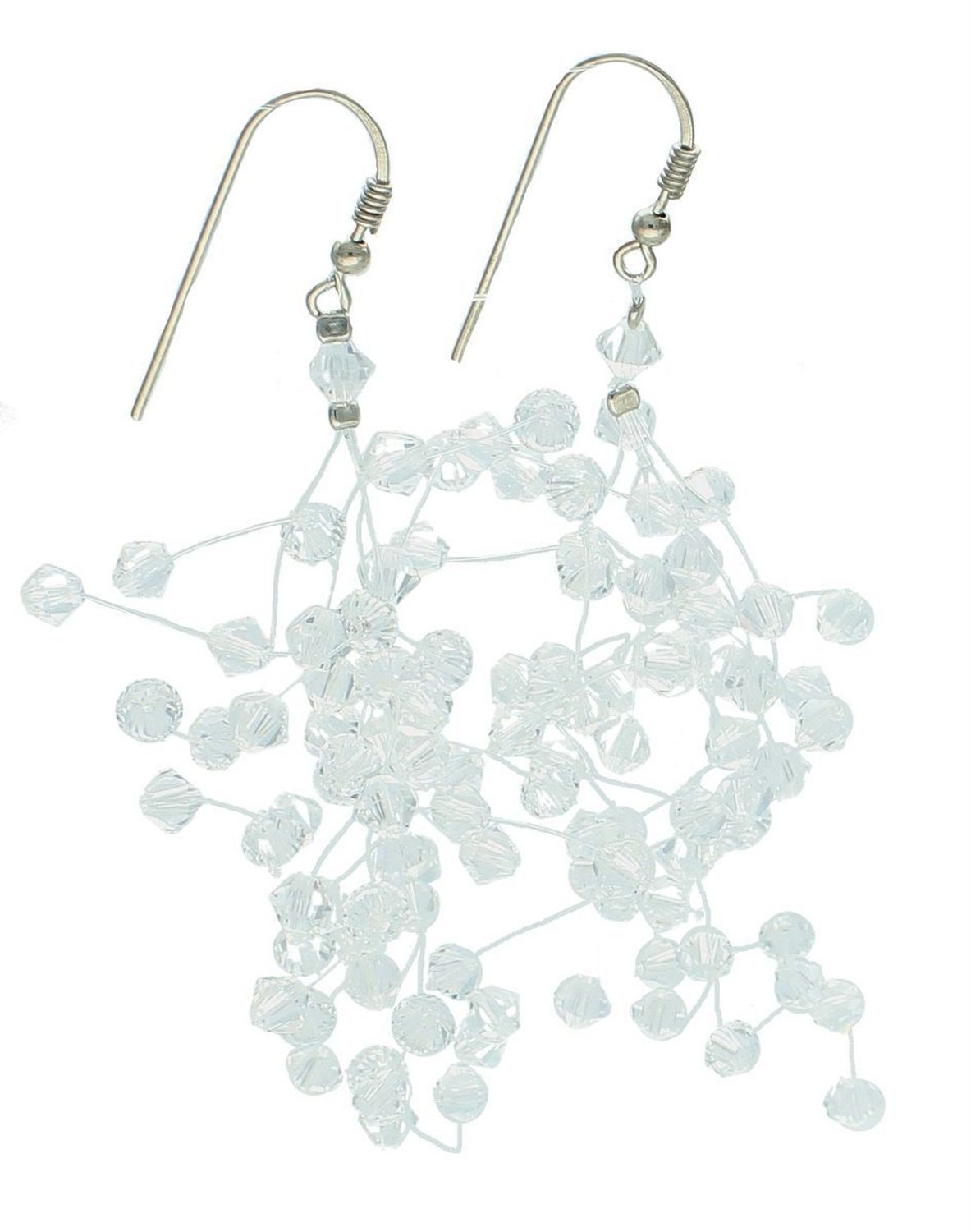 Eleganckie kolczyki ślubne z kryształami, ręcznie plecione na żyłkach. Wykonane ze srebra próby 925, idealne na ślub i inne wyjątkowe okazje. Długość 8 cm.1.jpg