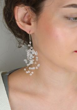 Eleganckie kolczyki ślubne z kryształami, ręcznie plecione na żyłkach. Wykonane ze srebra próby 925, idealne na ślub i inne wyjątkowe okazje. Długość 8 cm (3).JPG