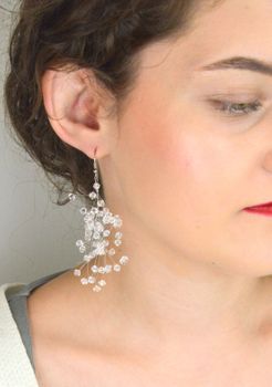 Eleganckie kolczyki ślubne z kryształami, ręcznie plecione na żyłkach. Wykonane ze srebra próby 925, idealne na ślub i inne wyjątkowe okazje. Długość 8 cm (5).JPG