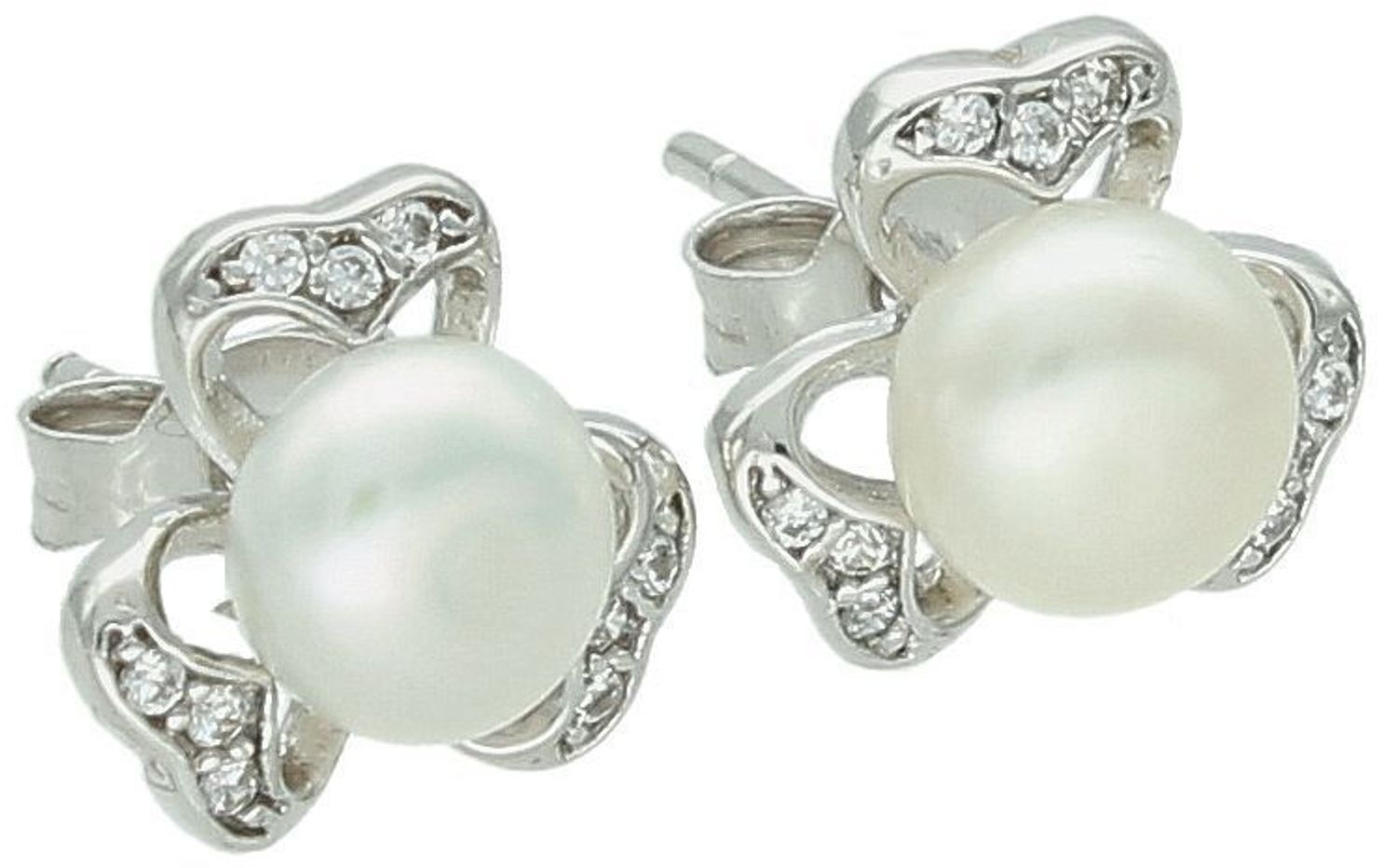 Kolczyki damskie srebrne perły ozdobione cyrkonią. Kolczyki to idealna proporcje zamknięte w pięknej kompozycji. Kolczyki wykonane z wysokiej jakości srebra próby 925.1.jpg