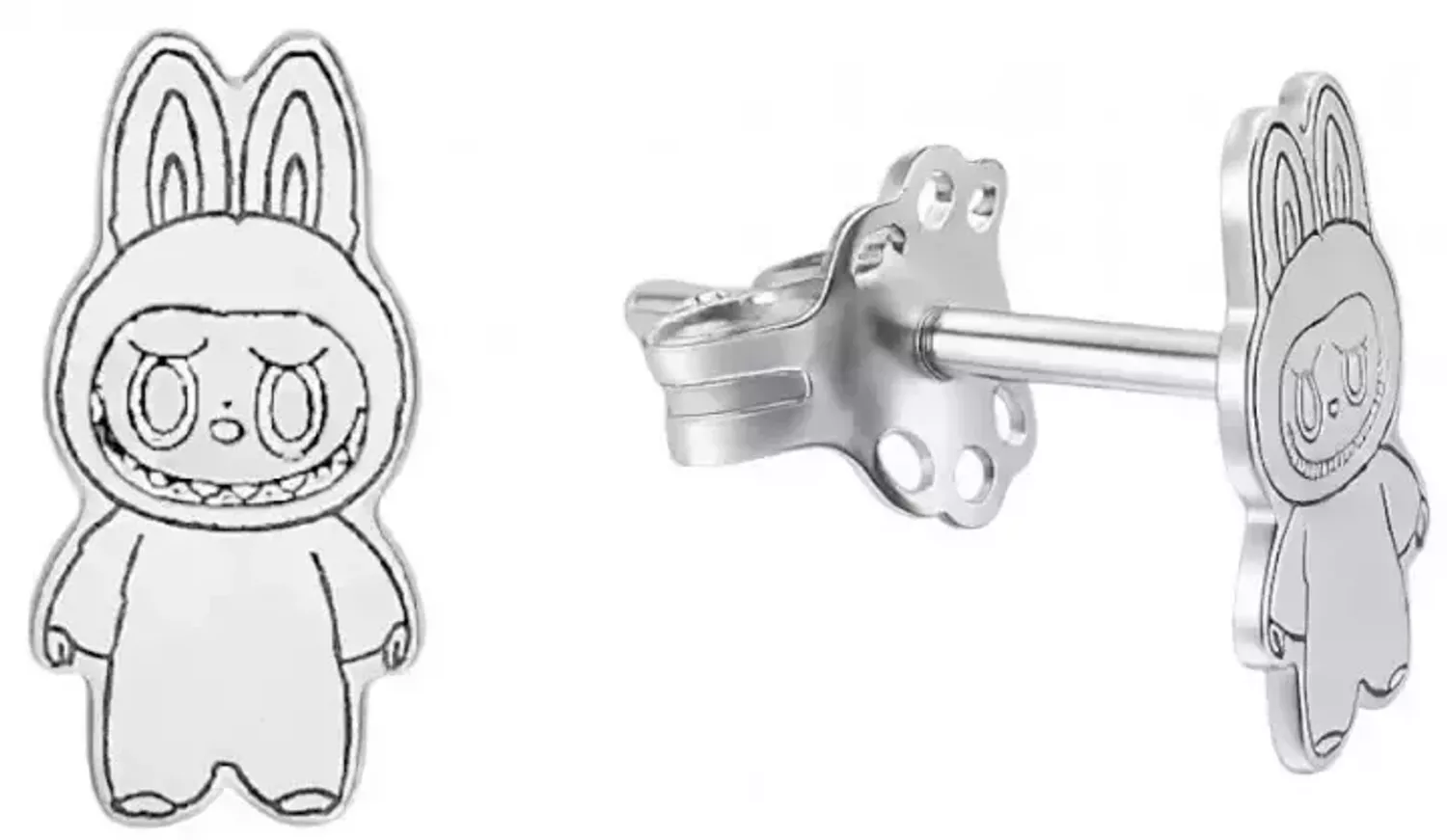 Delikatne kolczyki w kształcie laleczki z rodowanego srebra próby 925. Grawerowane detale, zapięcie na sztyft. Idealne dla dziewczynek i kobiet ceniących oryginalność.1.webp