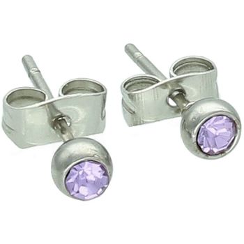 Stalowe kolczyki damskie i dziewczęce z fioletową cyrkonią 4 mm, zapięcie na sztyft. Delikatna i trwała biżuteria na każdą okazję.1.jpg