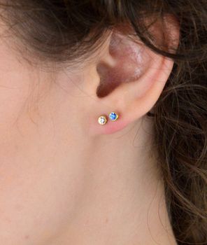1Pozłacane kolczyki damskie ze stali z białą cyrkonią 4 mm. Klasyczny design i wygodne zapięcie na sztyft. Idealne na co dzień i na specjalne okazje (3).JPG