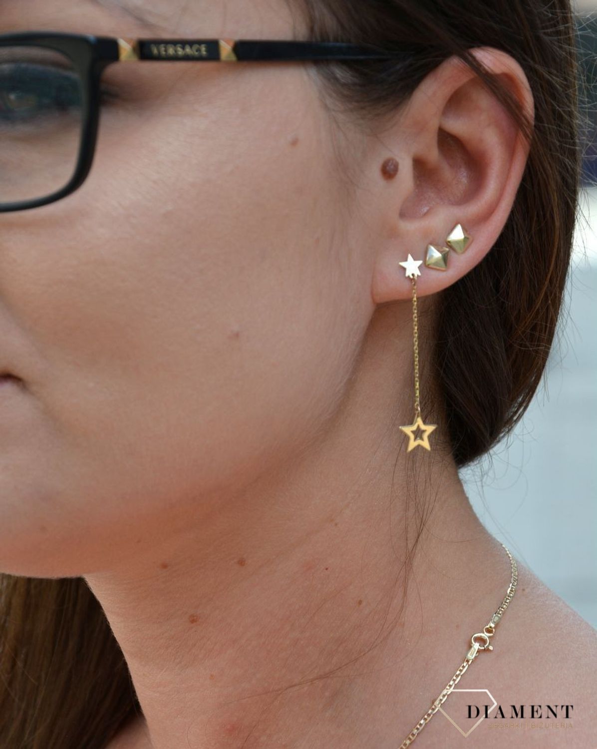 Złote kolczyki 375 gwiazdki z łańcuszkiem DIA-KLC-MLE-1074-375.jpg