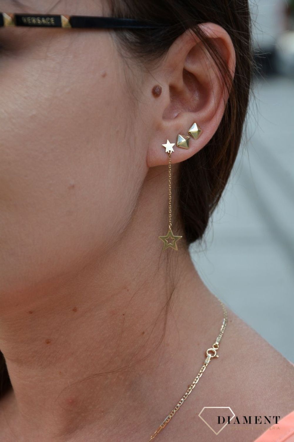 Złote kolczyki 375 gwiazdki z łańcuszkiem DIA-KLC-MLE-1074-375.jpg