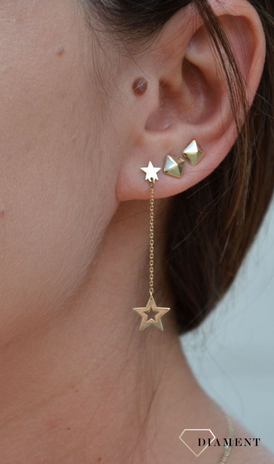 Złote kolczyki 375 gwiazdki z łańcuszkiem DIA-KLC-MLE-1074-375.jpg