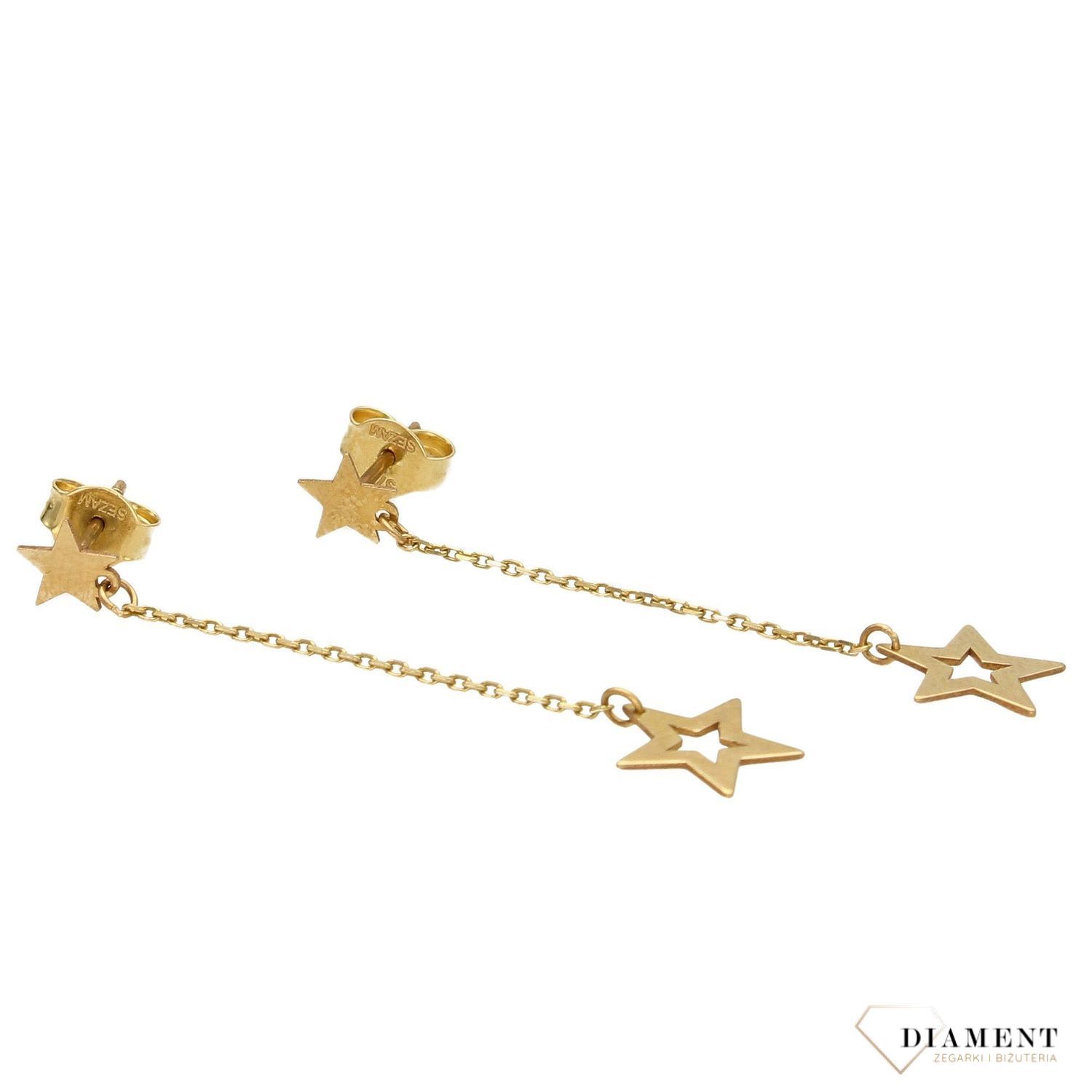 Złote kolczyki 375 gwiazdki z łańcuszkiem DIA-KLC-MLE-1074-375.jpg