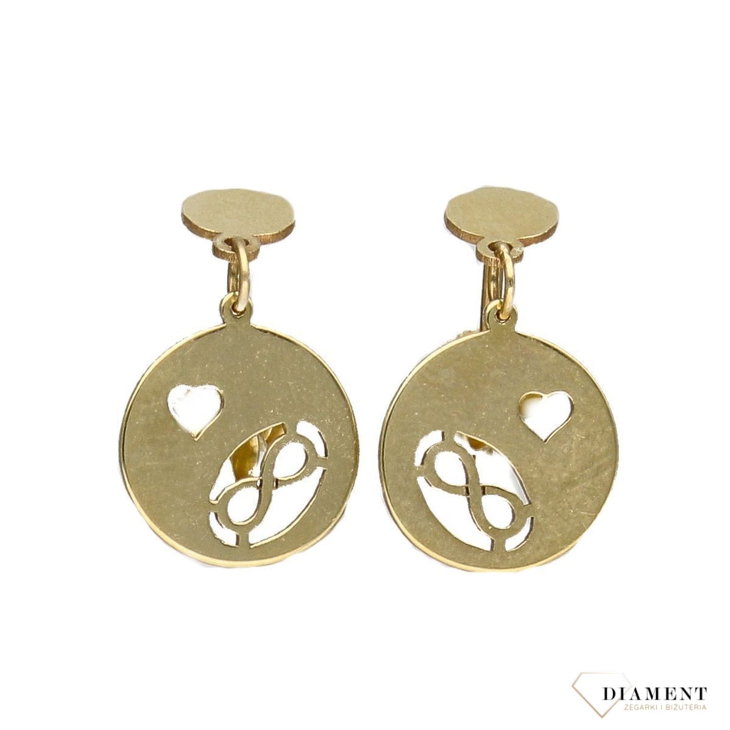 Złote kolczyki 375 dwa kółka z sercem i znakiem nieskończoności DIA-KLC-MODEL-12-375.jpg