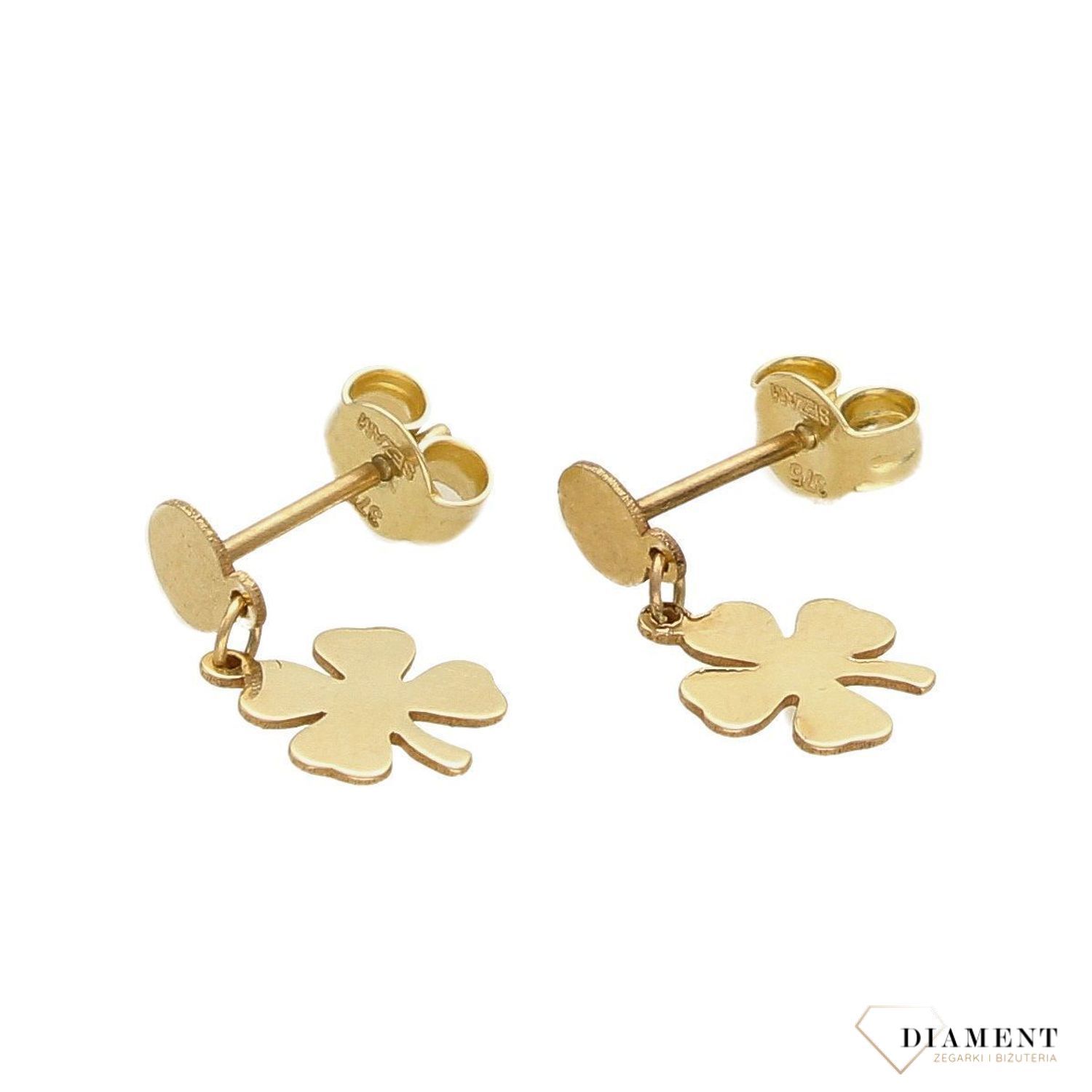 Złote kolczyki 375 wiszące koniczynki DIA-KLC-MODEL-22-375.jpg