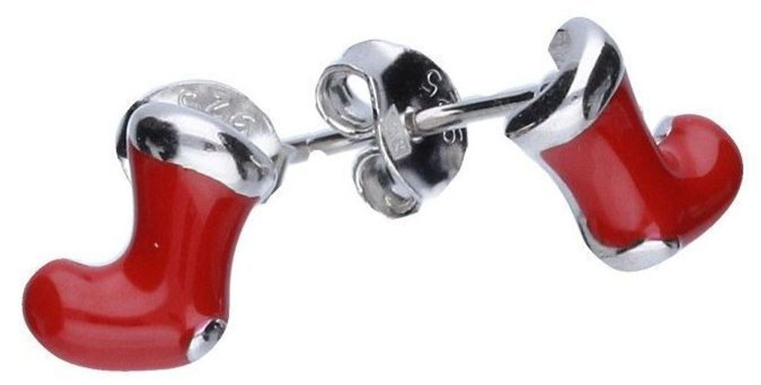 Świąteczne kolczyki srebrne 925 w kształcie butów Mikołaja 🎅 z czerwoną emalią. Model DIA-KLC-NO731-5E60971-925, zapięcie na sztyft, rozmiar 8 mm x 5 mm. Idealne na Boże Narodzenie 🎄.1.jpg