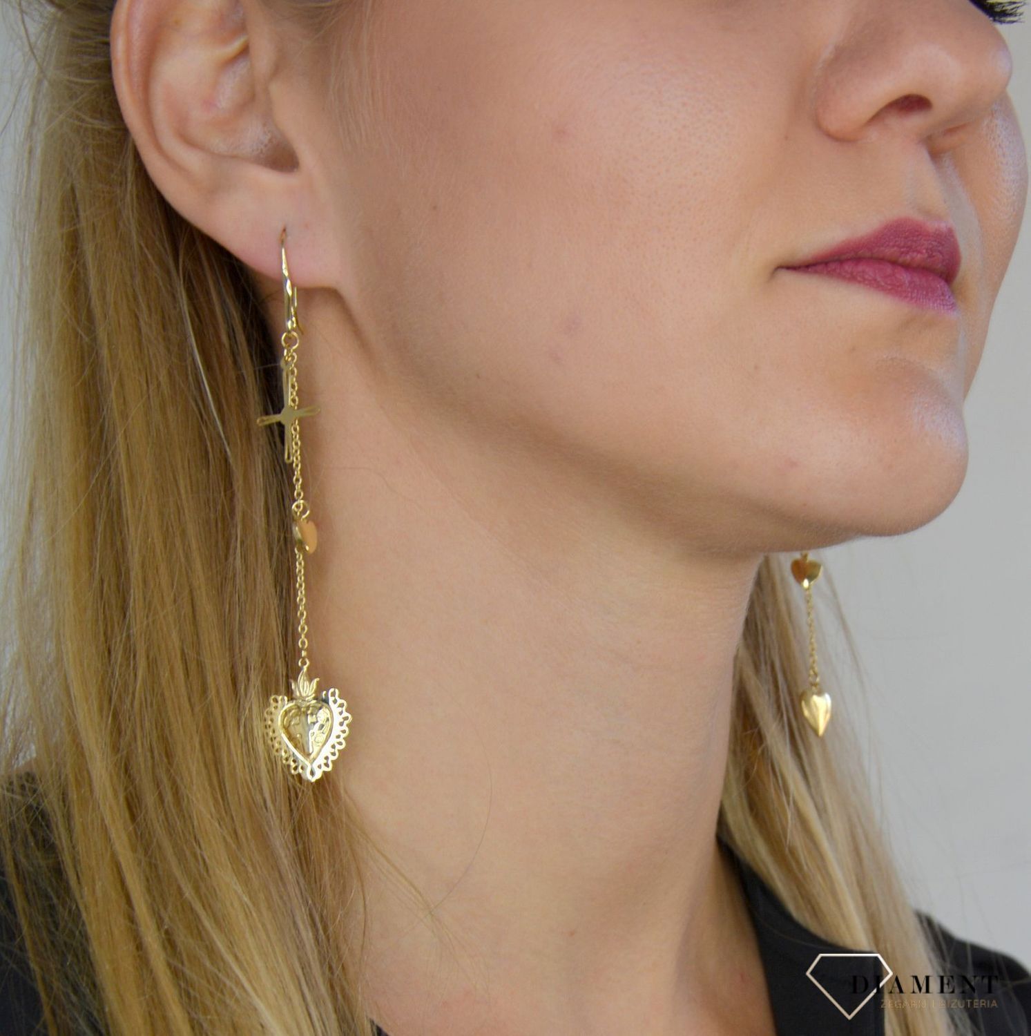 Złote kolczyki 585 'krzyż i serce' DIA-KLC-OR19-585.jpg