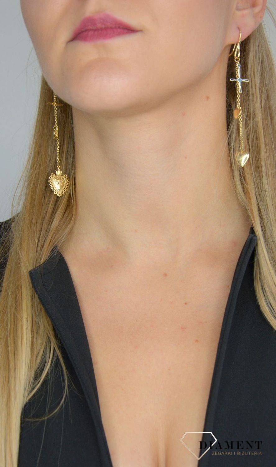 Złote kolczyki 585 'krzyż i serce' DIA-KLC-OR19-585.jpg